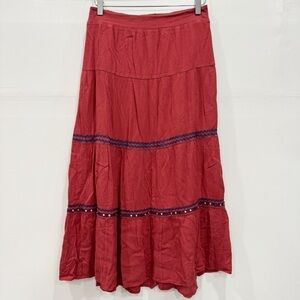 Now Gen x Sonoma Pleated Gauze Maxi Skirt Bohemian Cottagecore Small Red